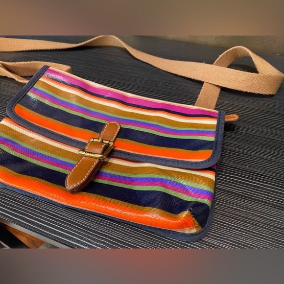 Fossil Crossbody Coated Canvas Multicolor Striped Purse - Picture 4 of 13